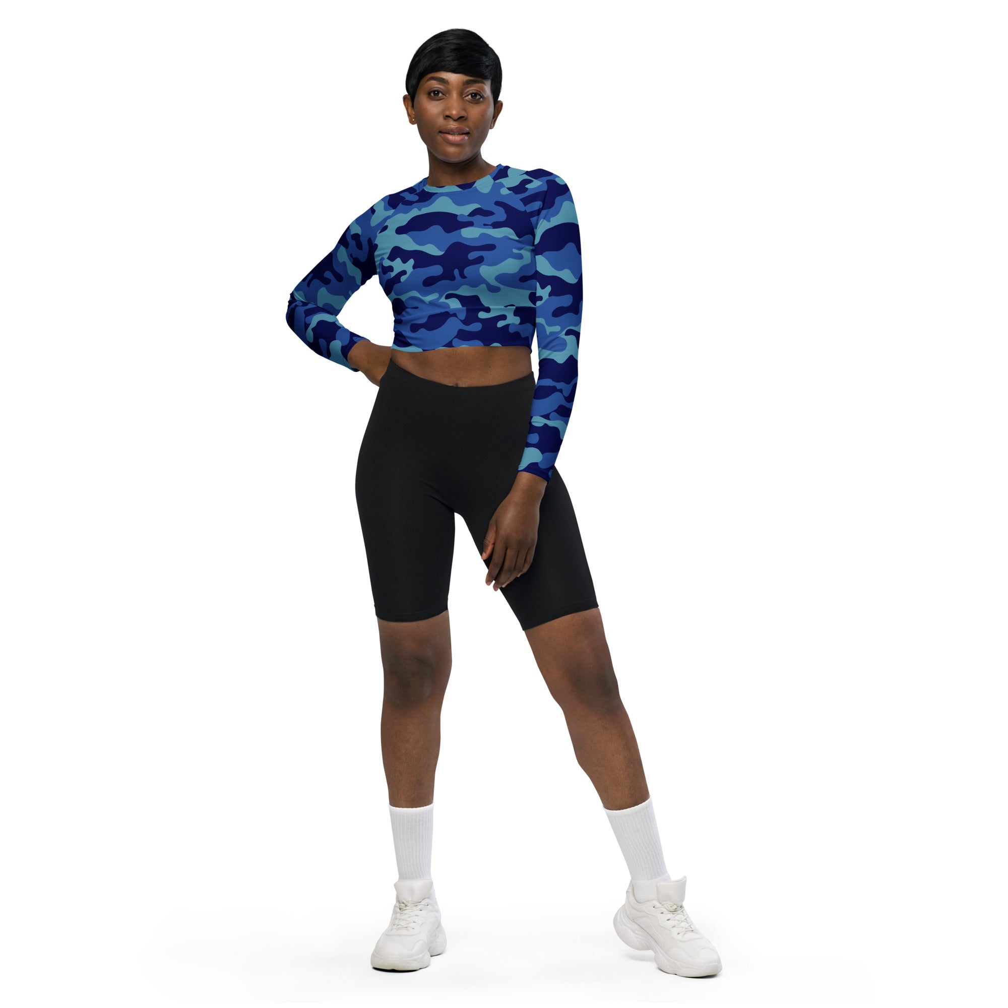 SHE REBEL - Fierce Blue Camo Recycled Crop Top UPF 50+